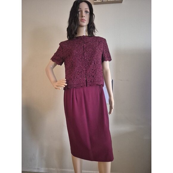 Talbots Women's Size 10  2-Piece Set Burgundy Lacey Blouse And Wool Skirt Set - Picture 2 of 16